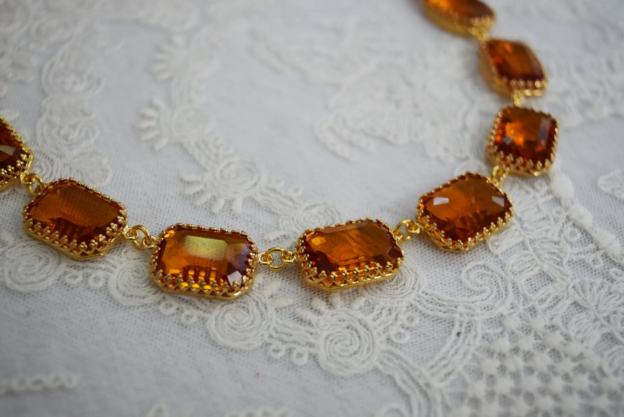 Orange Topaz Crown Necklace - Large Octagon