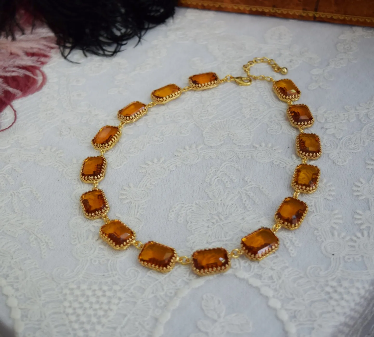 Orange Topaz Crown Necklace - Large Octagon