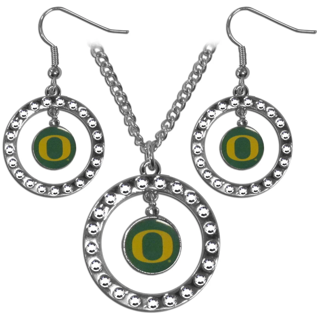 Oregon Ducks Rhinestone Hoop Jewelry Set