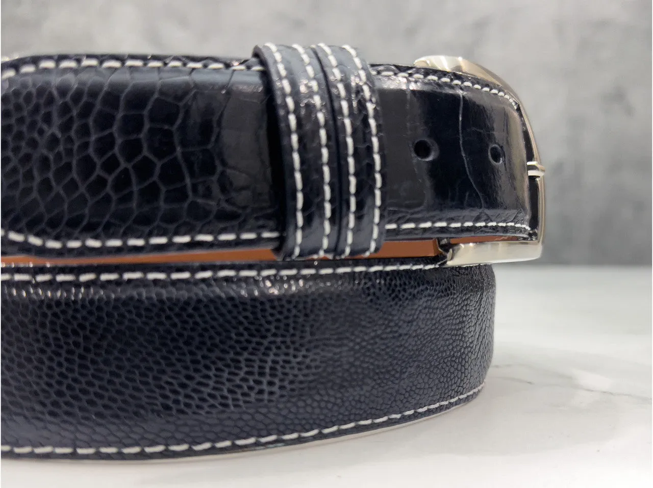 Ostrich Shin Belt: Navy