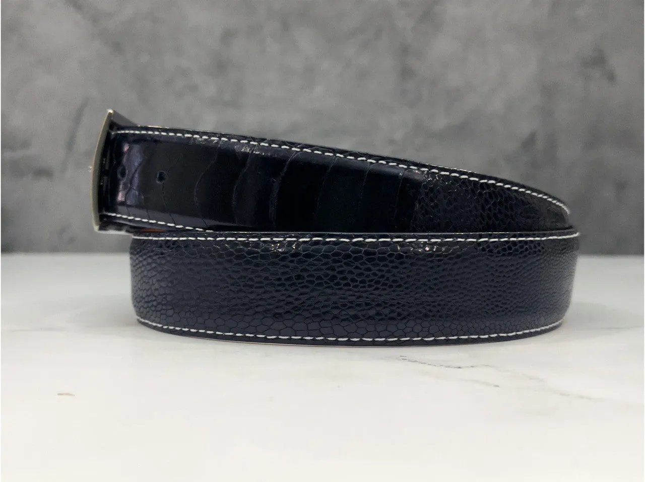 Ostrich Shin Belt: Navy