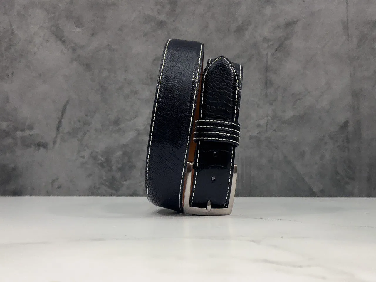 Ostrich Shin Belt: Navy