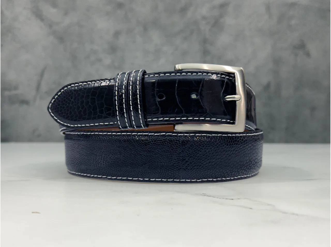 Ostrich Shin Belt: Navy