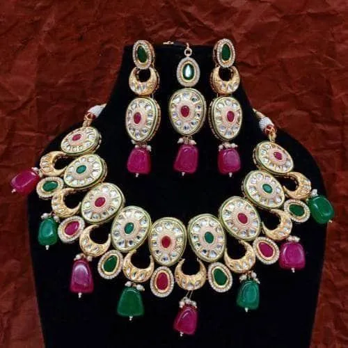 Oval Multi Chand Necklace Earring And Teeka Set