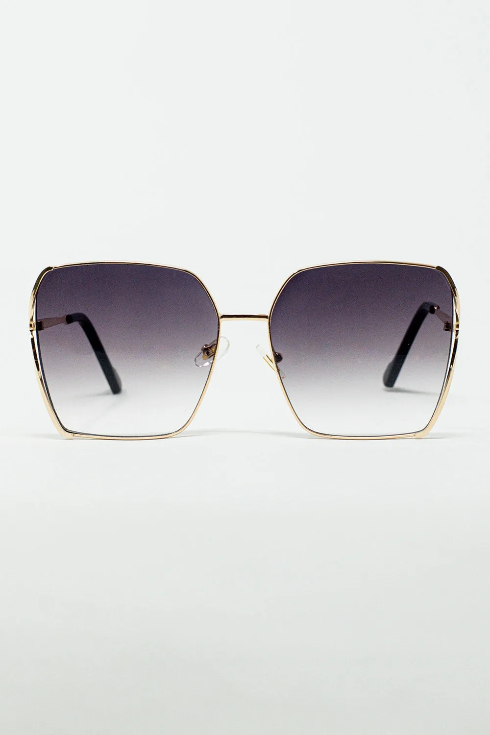 Oversized Square Metal Sunglasses In Black Gradient Lens