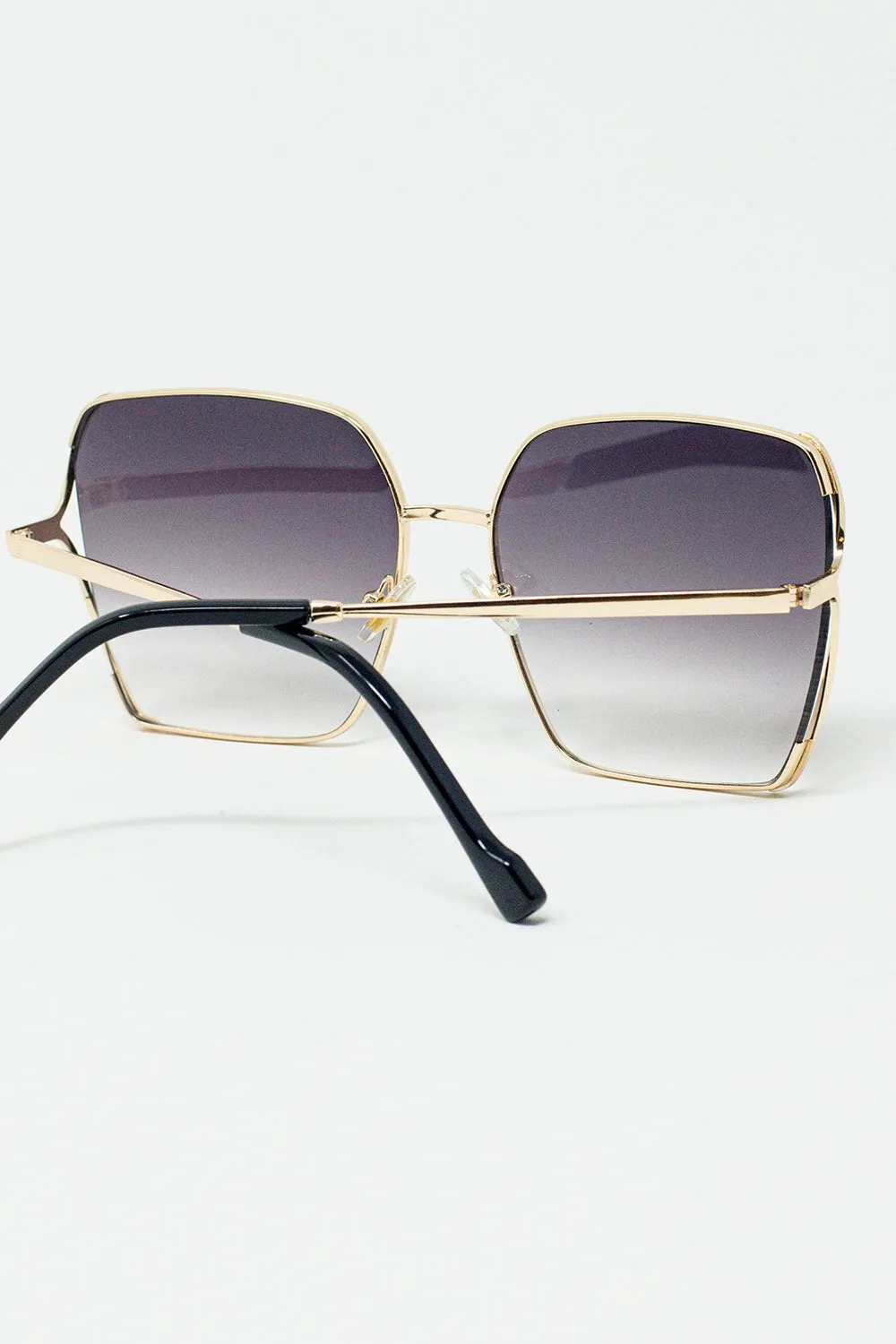 Oversized Square Metal Sunglasses In Black Gradient Lens