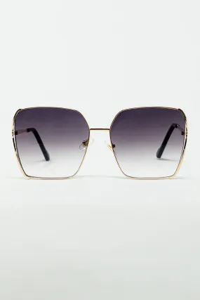 Oversized Square Metal Sunglasses In Black Gradient Lens