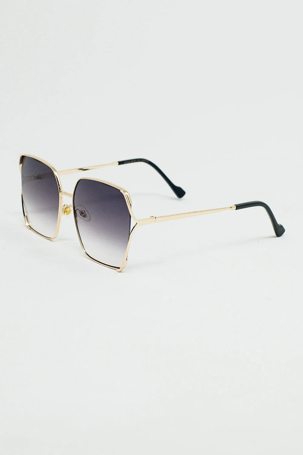 Oversized Square Metal Sunglasses In Black Gradient Lens