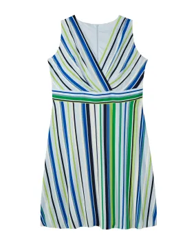 Palm Bay Sleeveless Faux Wrap Waist Defining Dress | Azure Blue / Kelly Green