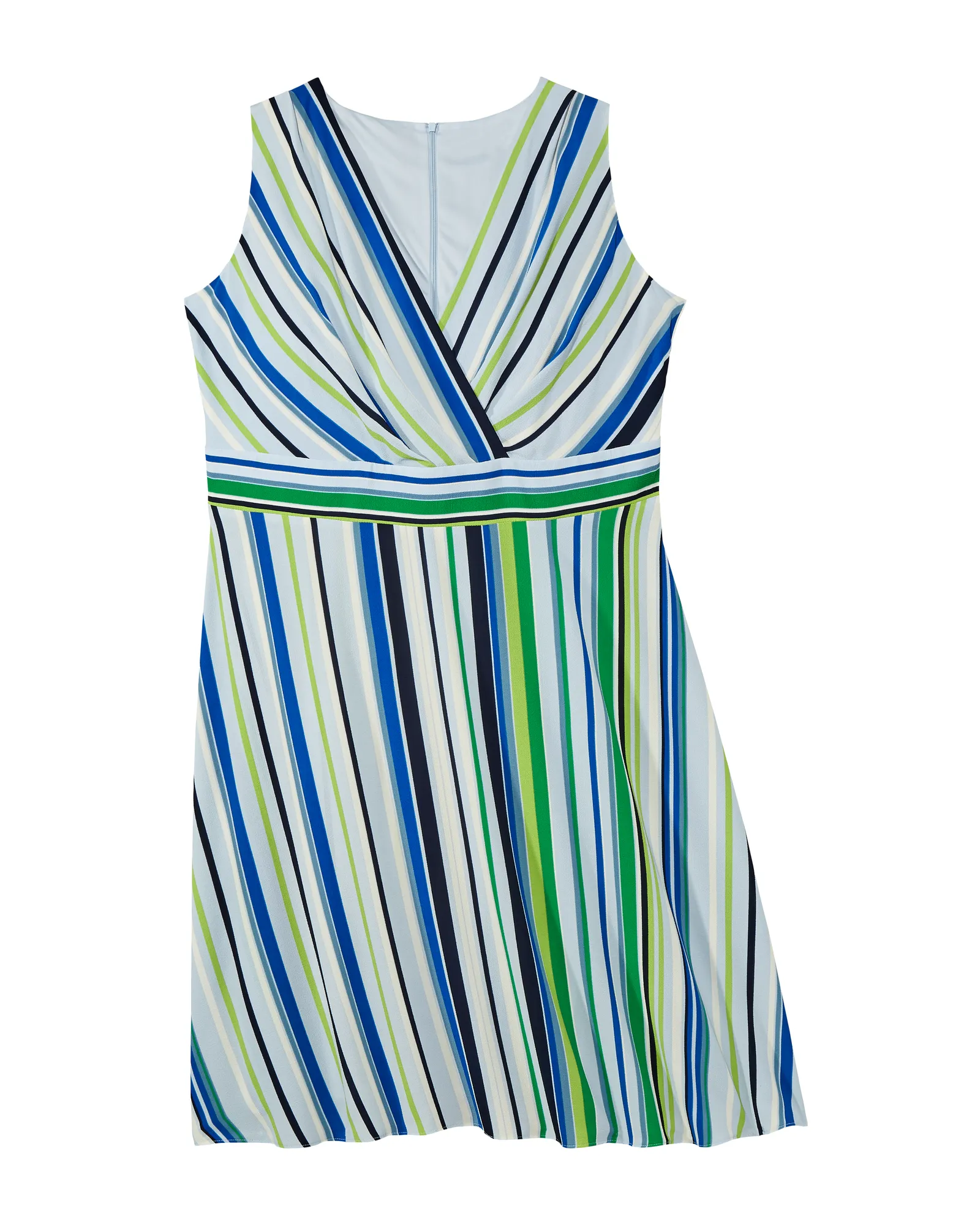 Palm Bay Sleeveless Faux Wrap Waist Defining Dress | Azure Blue / Kelly Green