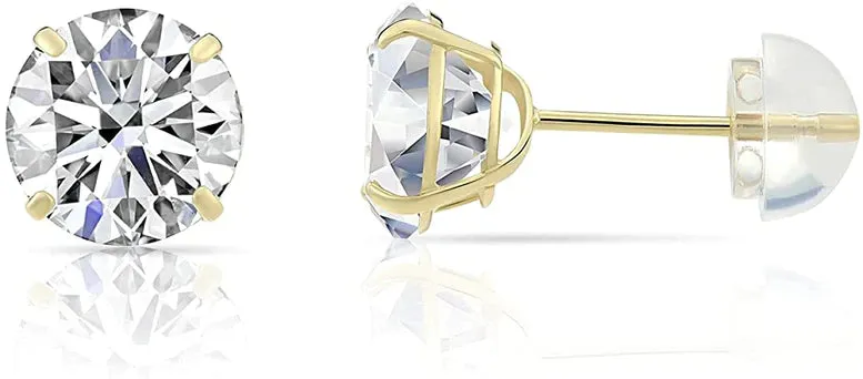 Paris Jewelry 14K Yellow Gold 1 Carat Round Created Diamond Solitaire Stud Earrings