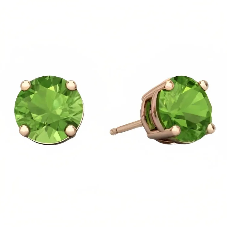 Paris Jewelry 18k Rose Gold 2 Pair Created Peridot 4mm, 6mm Round & Princess Cut Stud Earrings Plated