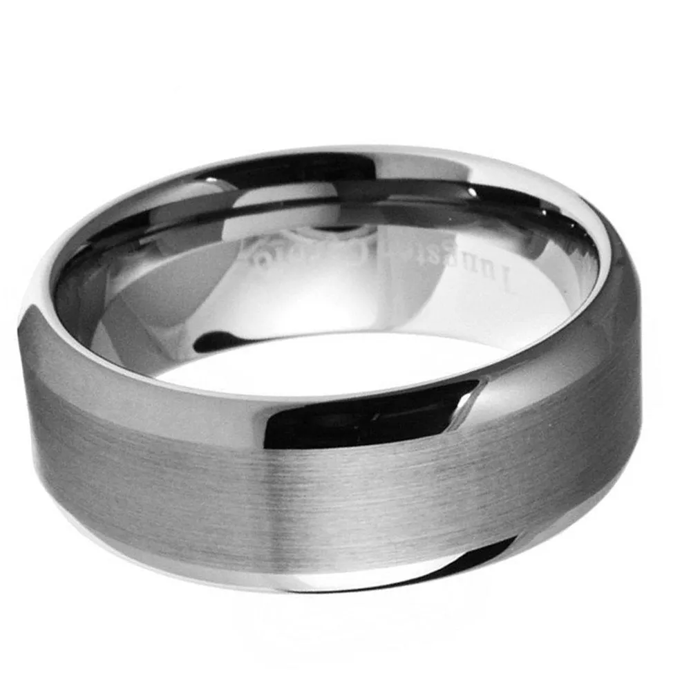 Paris Jewelry Tungsten Silver Brushed Ring Wedding Band 8mm for Unisex Size 7