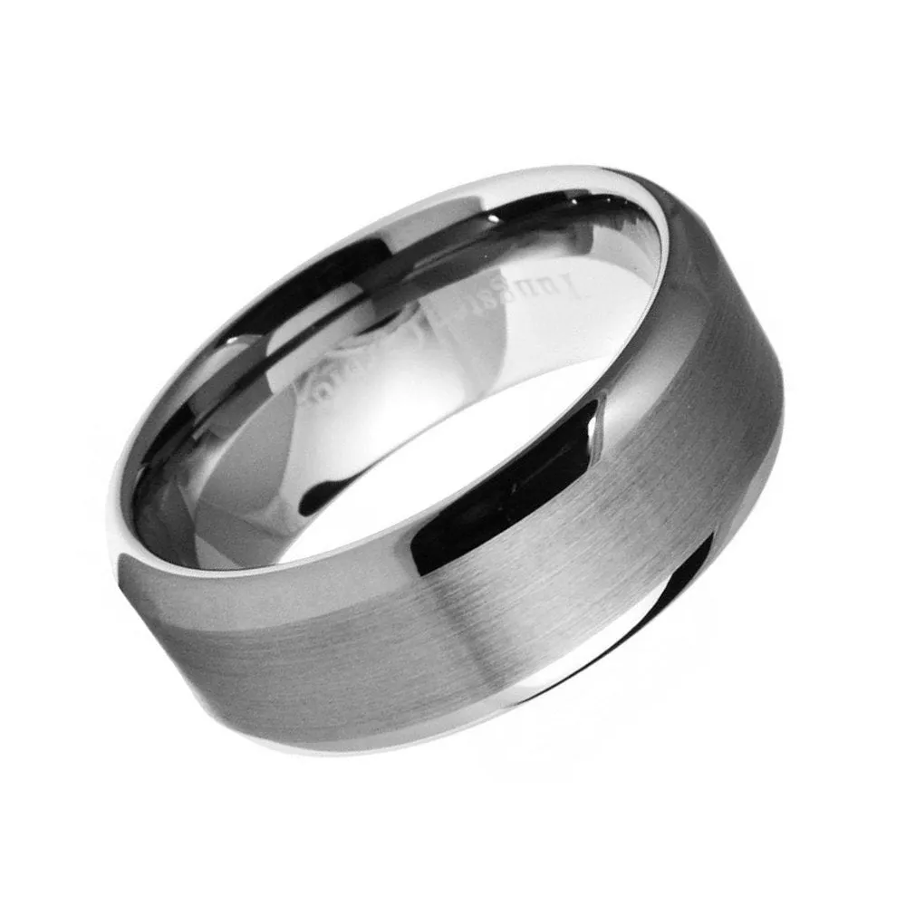 Paris Jewelry Tungsten Silver Brushed Ring Wedding Band 8mm for Unisex Size 7