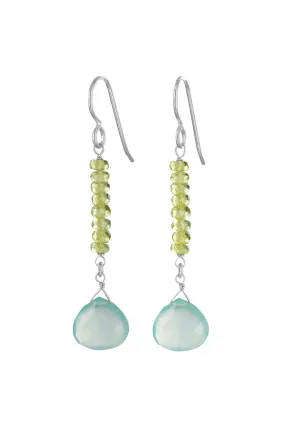 Pastel Bue Chacedony, Green Peridot Gemstoe Earrings