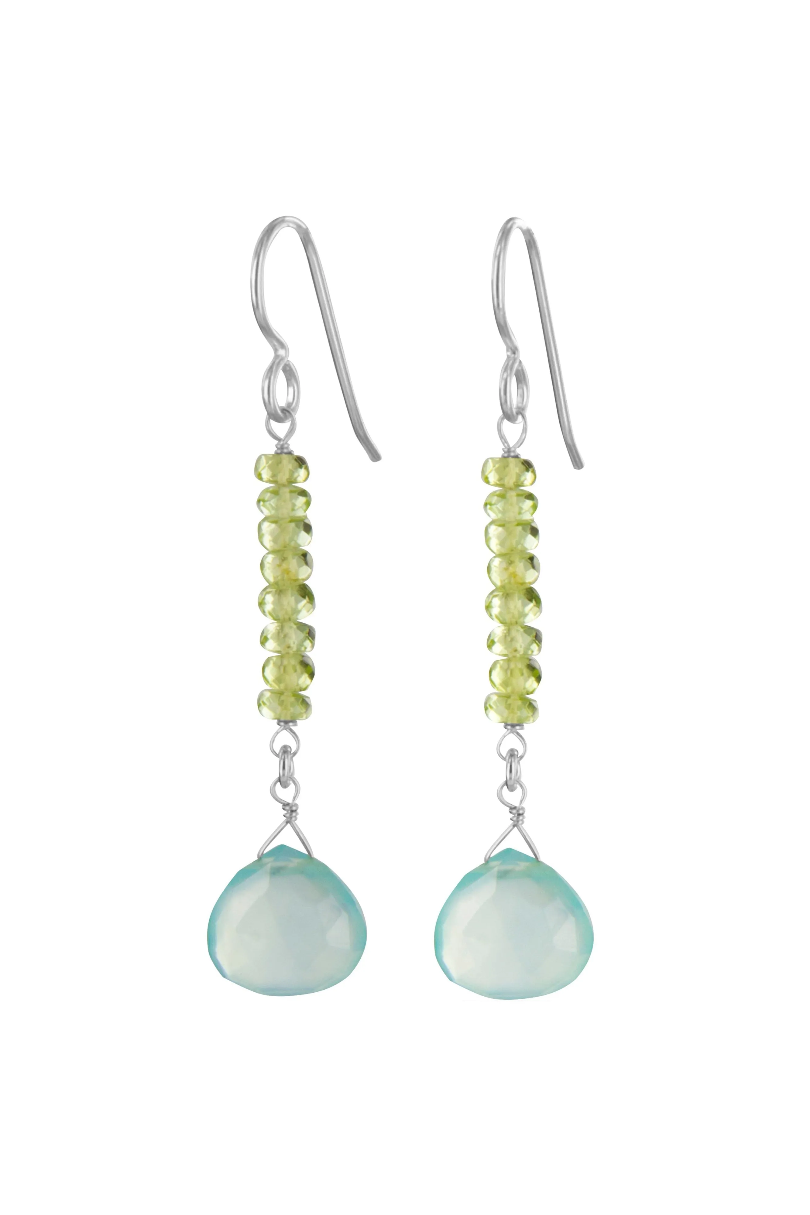 Pastel Bue Chacedony, Green Peridot Gemstoe Earrings