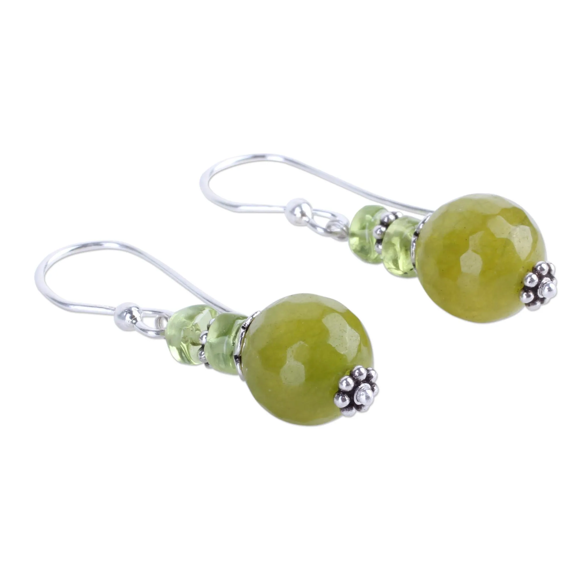 Peaceful Green Multi-Gem Silver Earrings