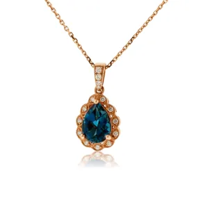 Pear Shaped London Blue Topaz & Diamond Pendant with Chain