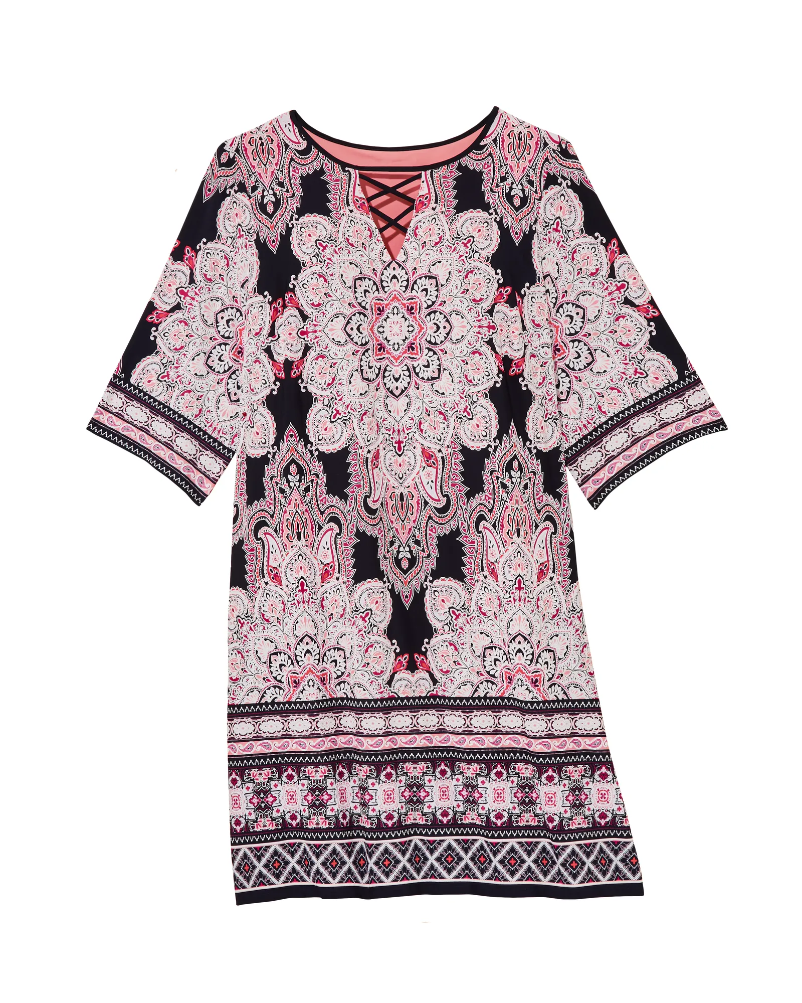 Pelham Lattice Detail Dress | Black / Pink