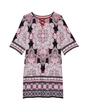 Pelham Lattice Detail Dress | Black / Pink