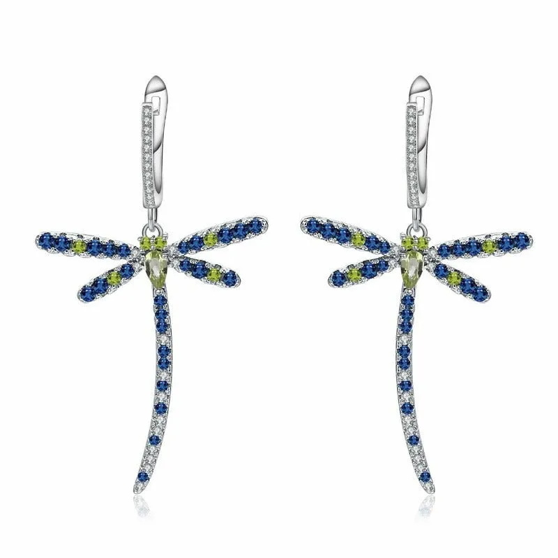 Peridot Dragonfly Earrings in 925 Silver