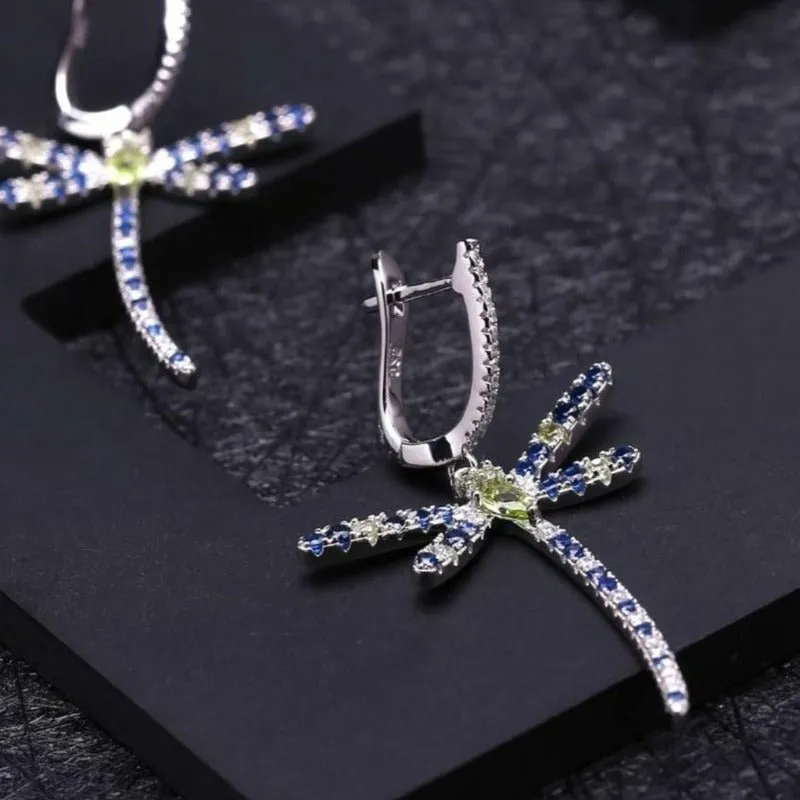 Peridot Dragonfly Earrings in 925 Silver