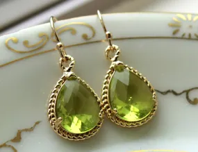 Peridot Earrings Gold Apple Green Jewelry Teardrop Gold Rope Style - Bridesmaid Earrings Wedding Jewelry Bridal Earrings Valentines Day Gift