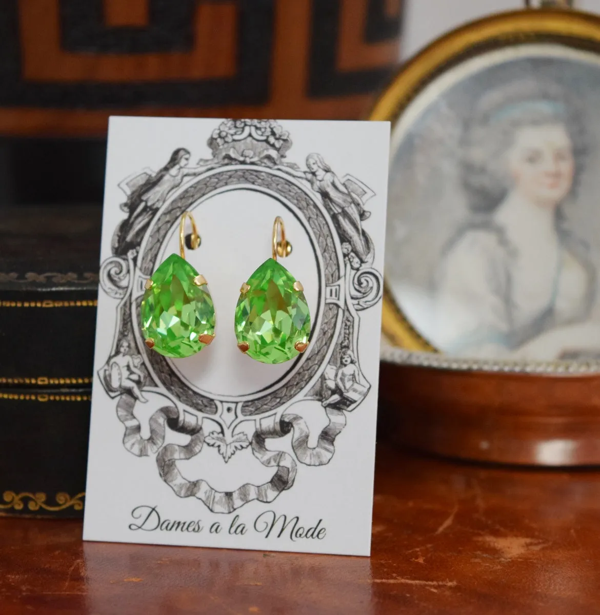 Peridot Green Swarovski Earring - Large Teardrop - SALE!