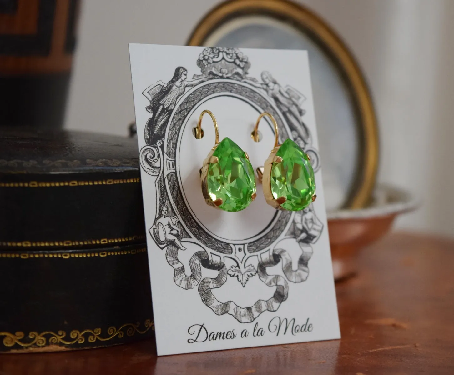 Peridot Green Swarovski Earring - Large Teardrop - SALE!