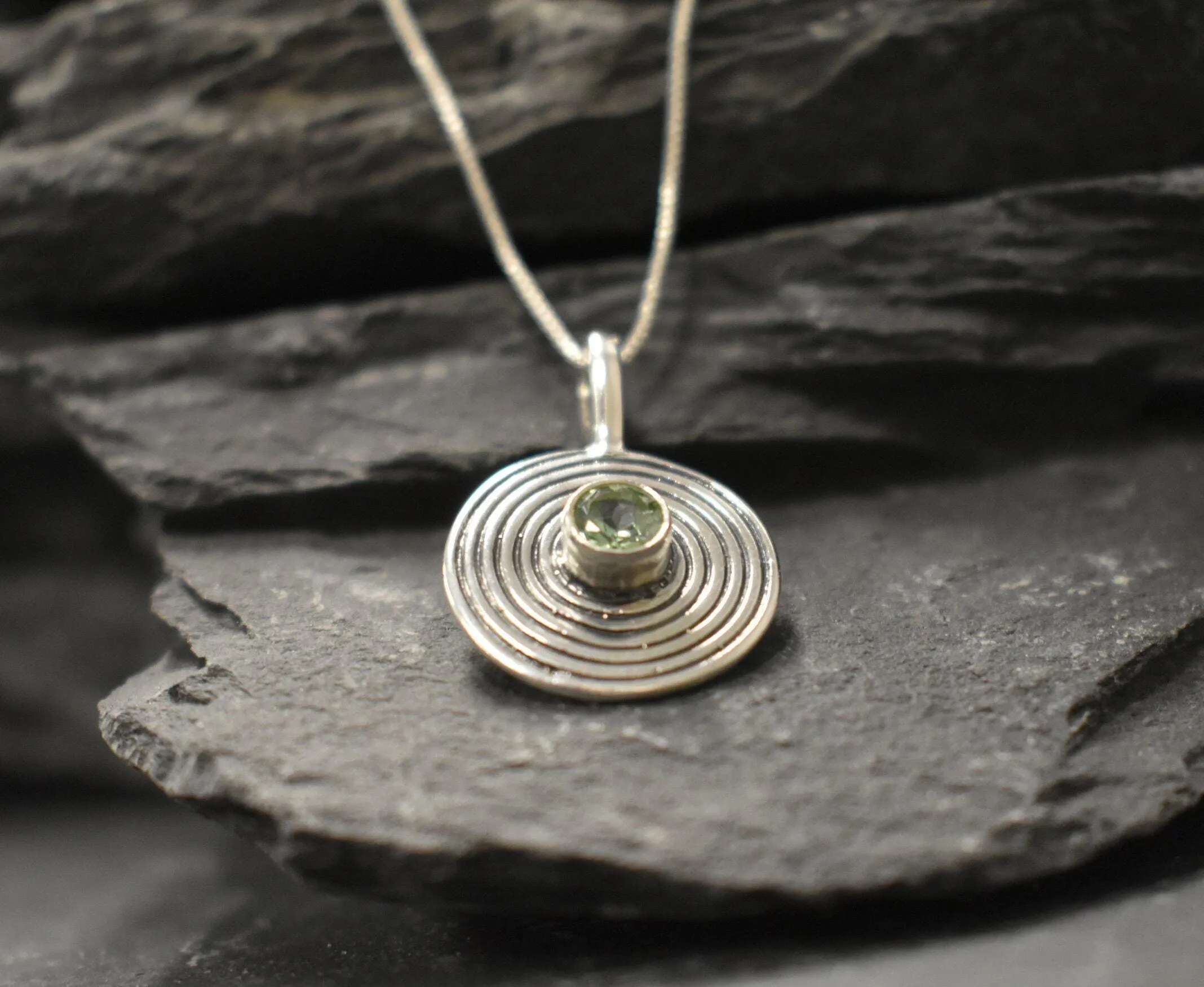 Peridot Necklace - Round Green Pendant - Real Peridot Necklace