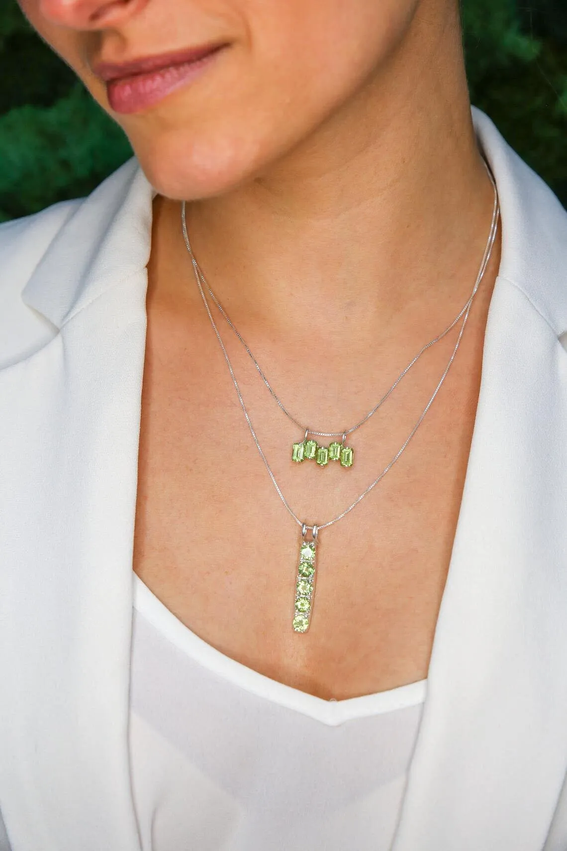 Peridot Pendant - Green Baguette Necklace - Layering Necklace