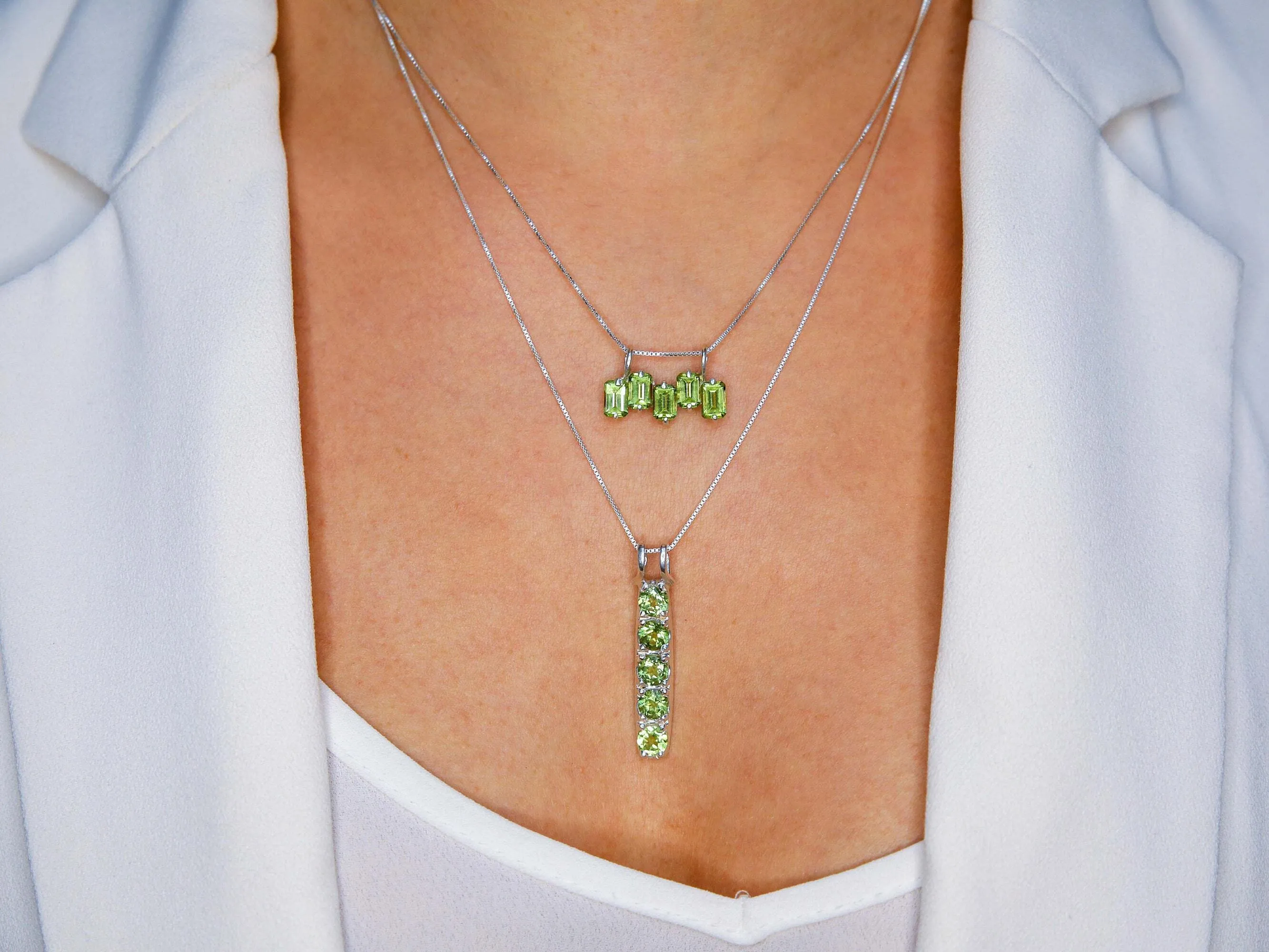 Peridot Pendant - Green Baguette Necklace - Layering Necklace