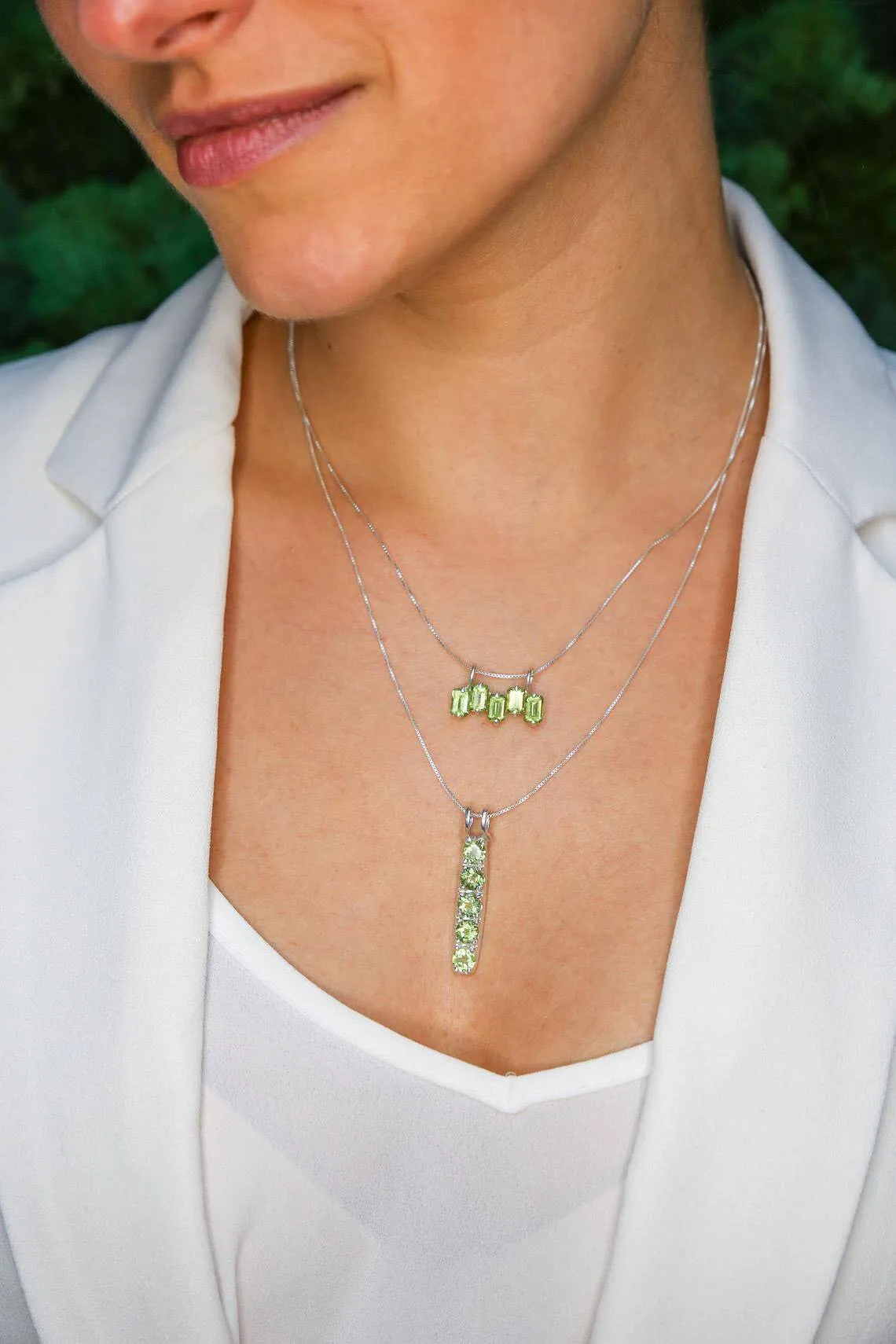 Peridot Pendant - Green Baguette Necklace - Layering Necklace