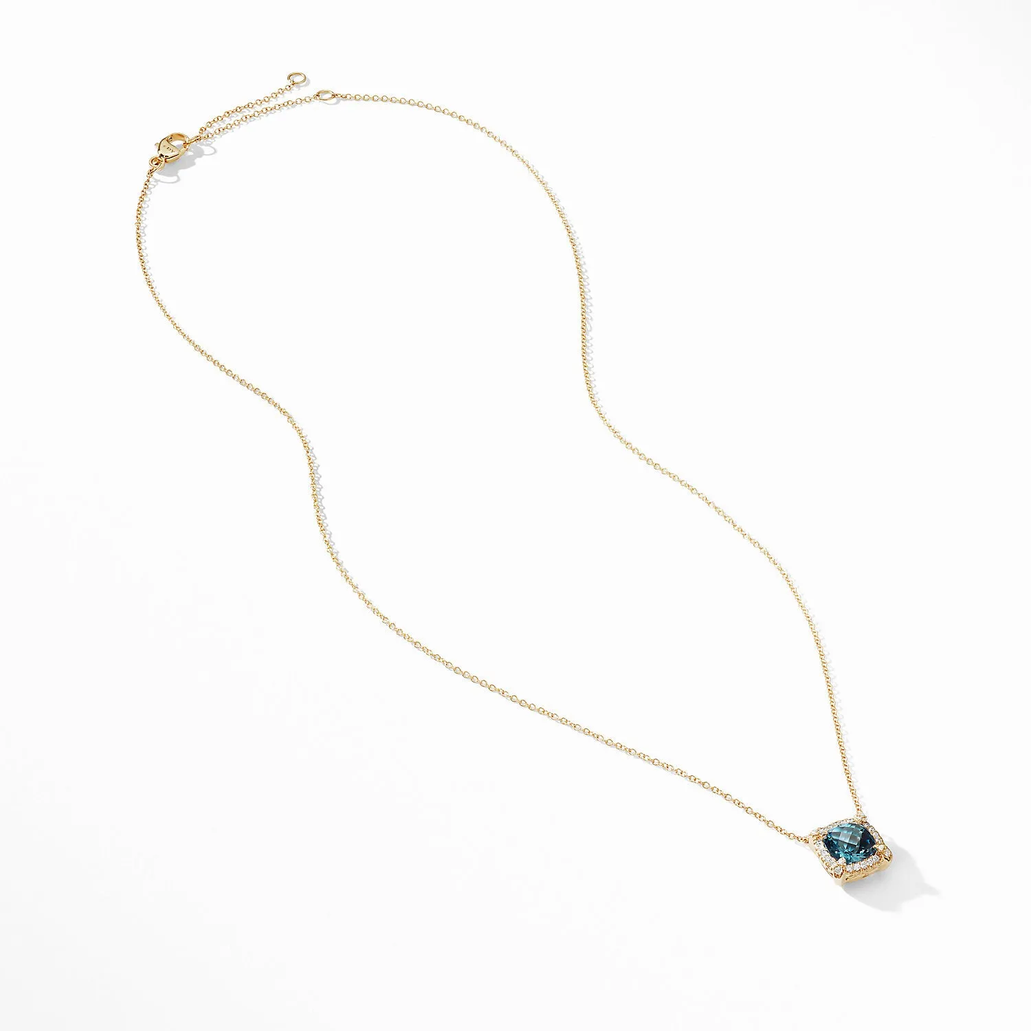 Petite Châtelaine® Pavé Bezel Pendant Necklace in 18K Yellow Gold with Hampton Blue Topaz