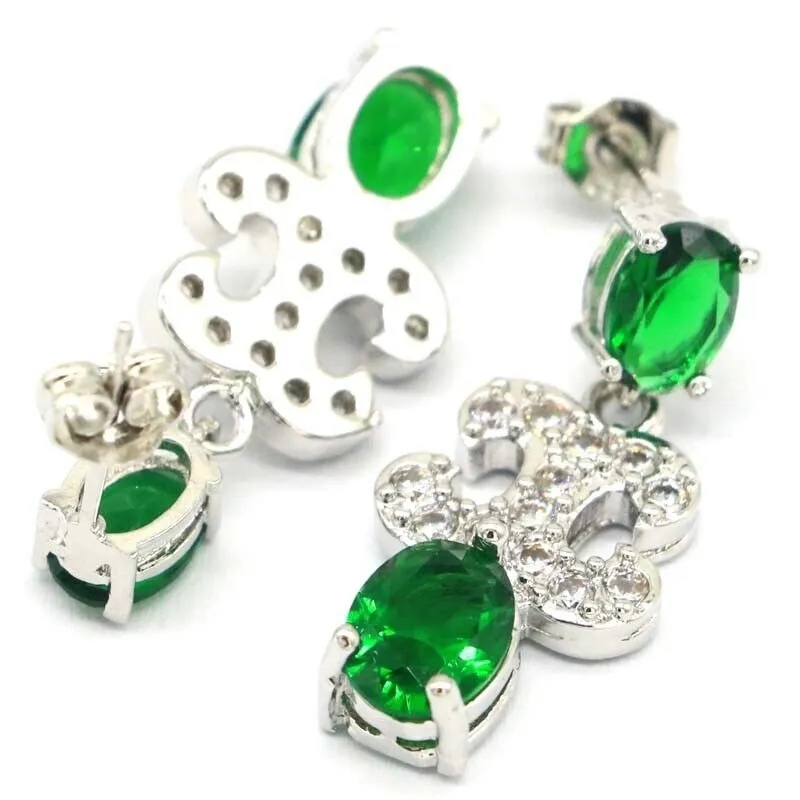 Petite Sterling Silver Created Emerald CZ Wedding Earrings