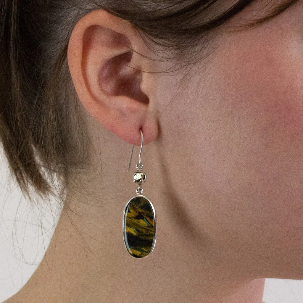 Pietersite and Pyrite Drop Earrings