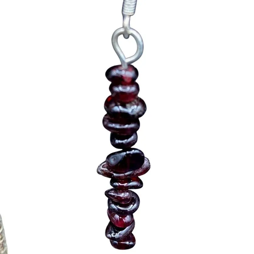 Polished Garnet Gemstone Dangle Chip Beaded Drop Earrings