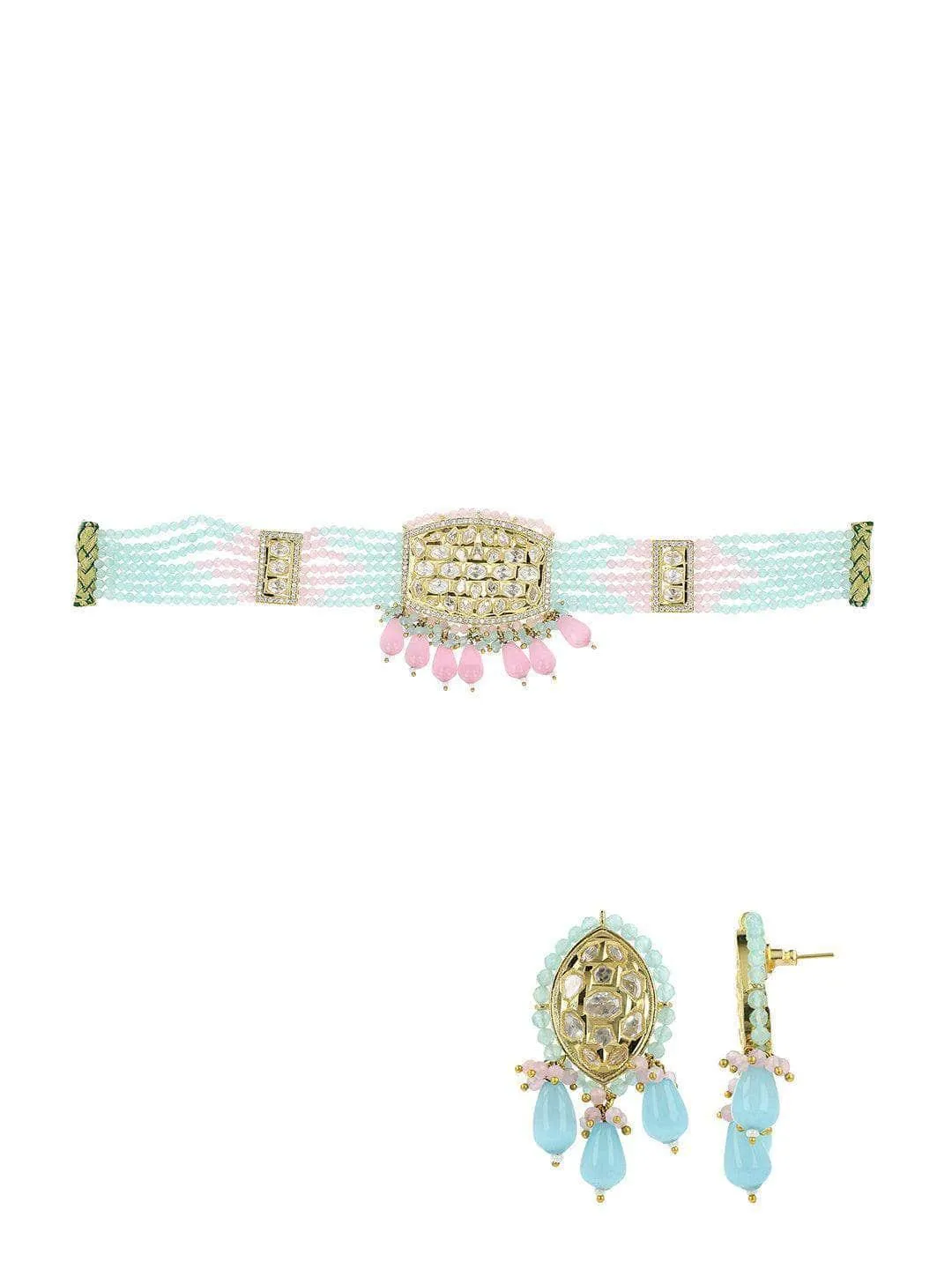 Polki Kundan Beaded Choker Necklace Set