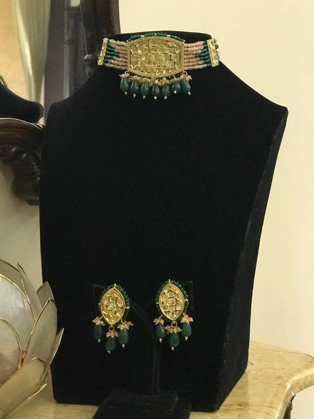 Polki Kundan Beaded Choker Necklace Set