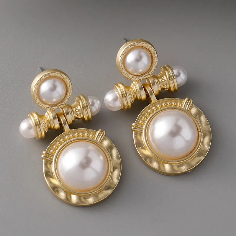 Pre Order:  Retro Circle Gemstone Pearl Earrings