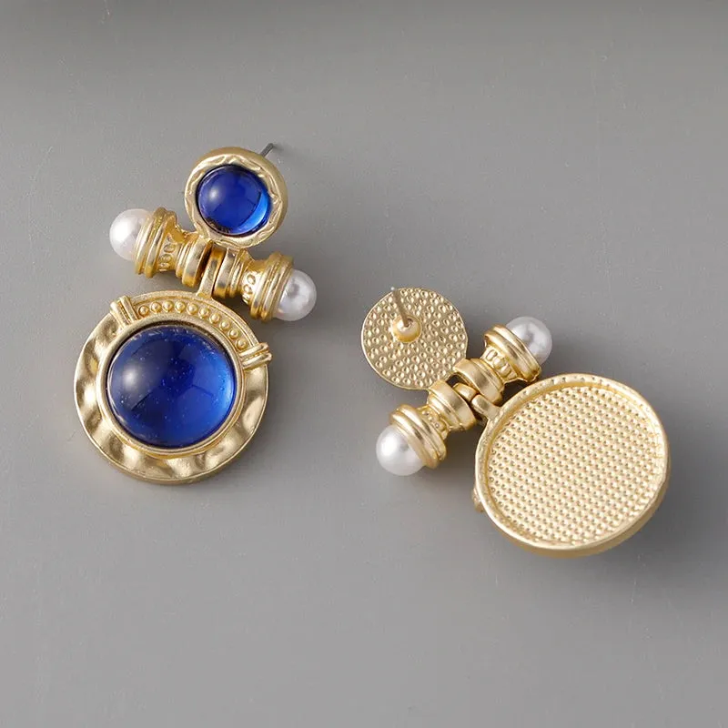 Pre Order:  Retro Circle Gemstone Pearl Earrings