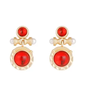 Pre Order:  Retro Circle Gemstone Pearl Earrings