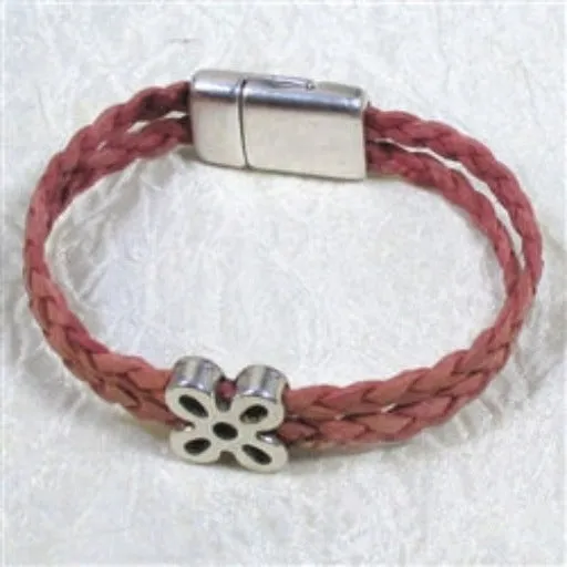 Pretty Pink Girl's Braided Leather Bracelet