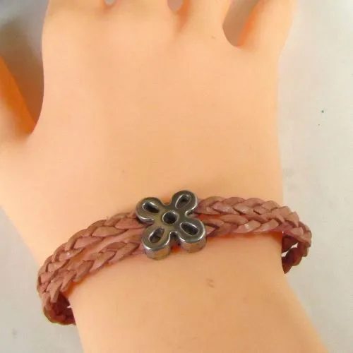 Pretty Pink Girl's Braided Leather Bracelet