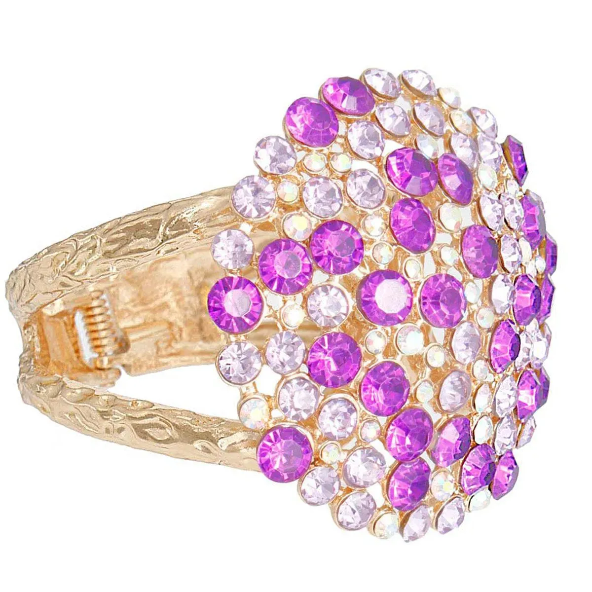 Purple Bouquet Domed Gold Cuff Bracelet: Dazzle Your Style