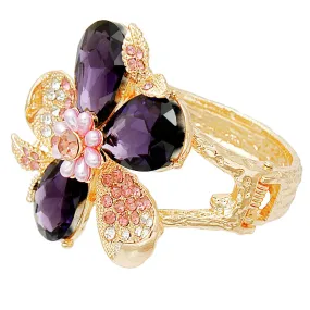 Purple Crystal Floral Leaf Cuff