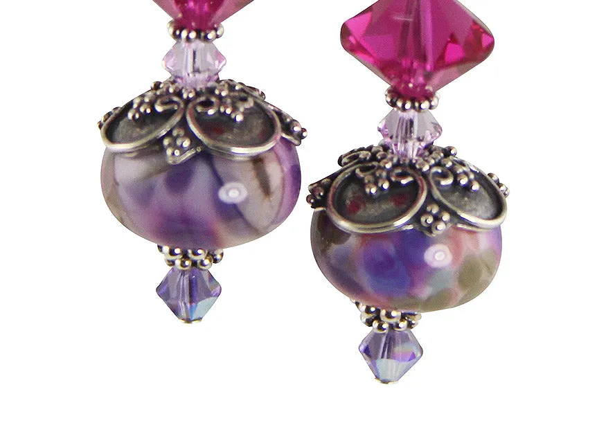 Purple Marble Lampwork Bead Earrings