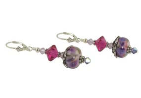 Purple Marble Lampwork Bead Earrings