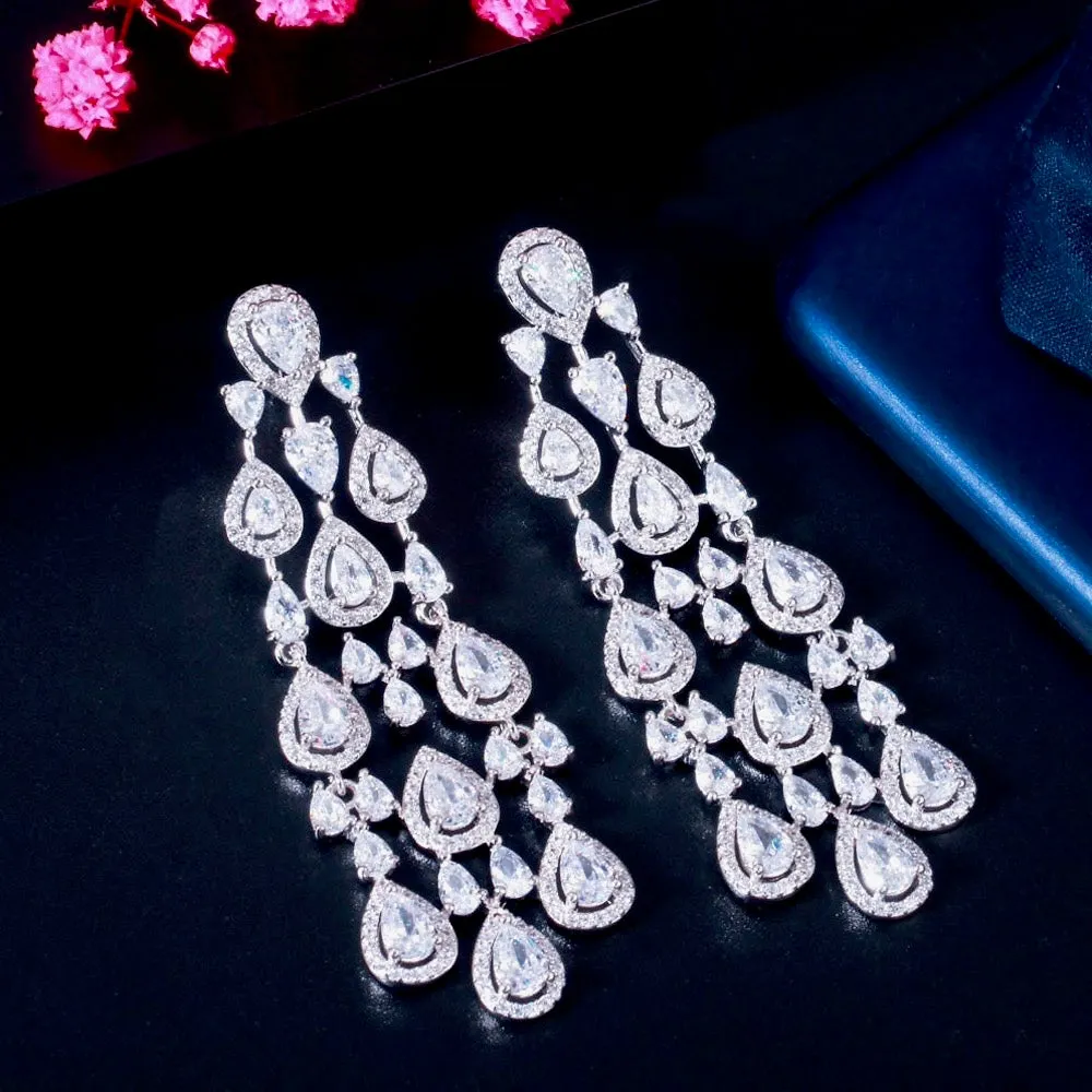 "Aspen" - Luxurious Cubic Zirconia Bridal Earrings - Available in Silver and Gold