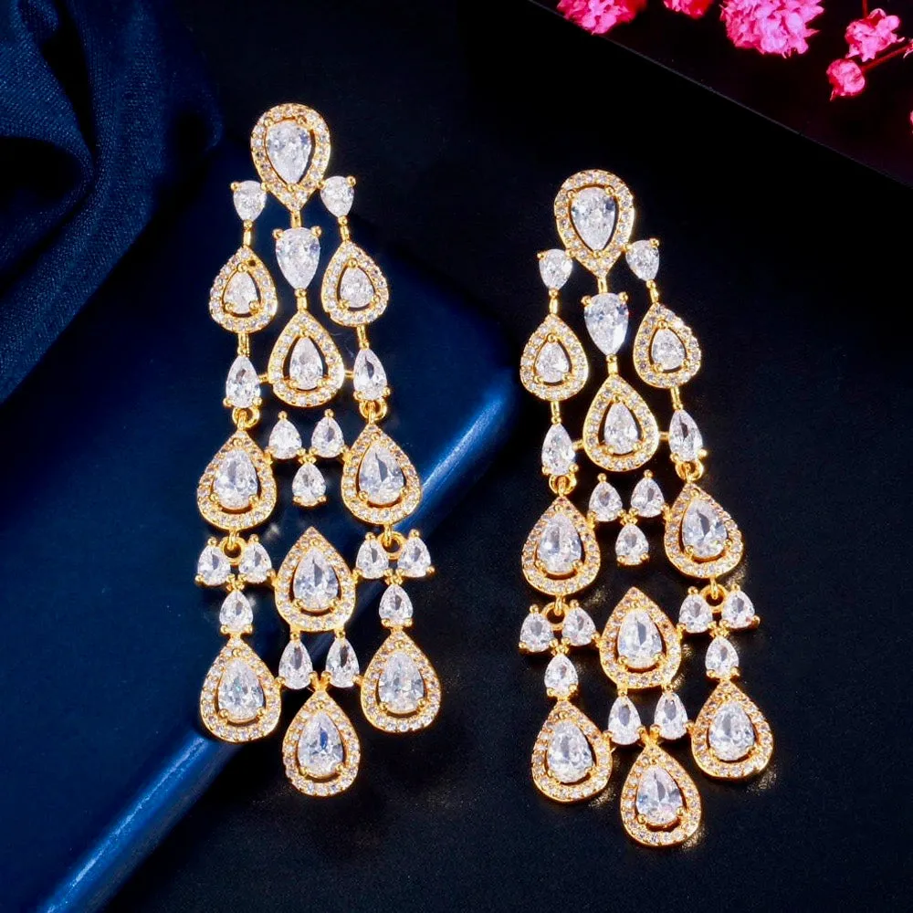 "Aspen" - Luxurious Cubic Zirconia Bridal Earrings - Available in Silver and Gold